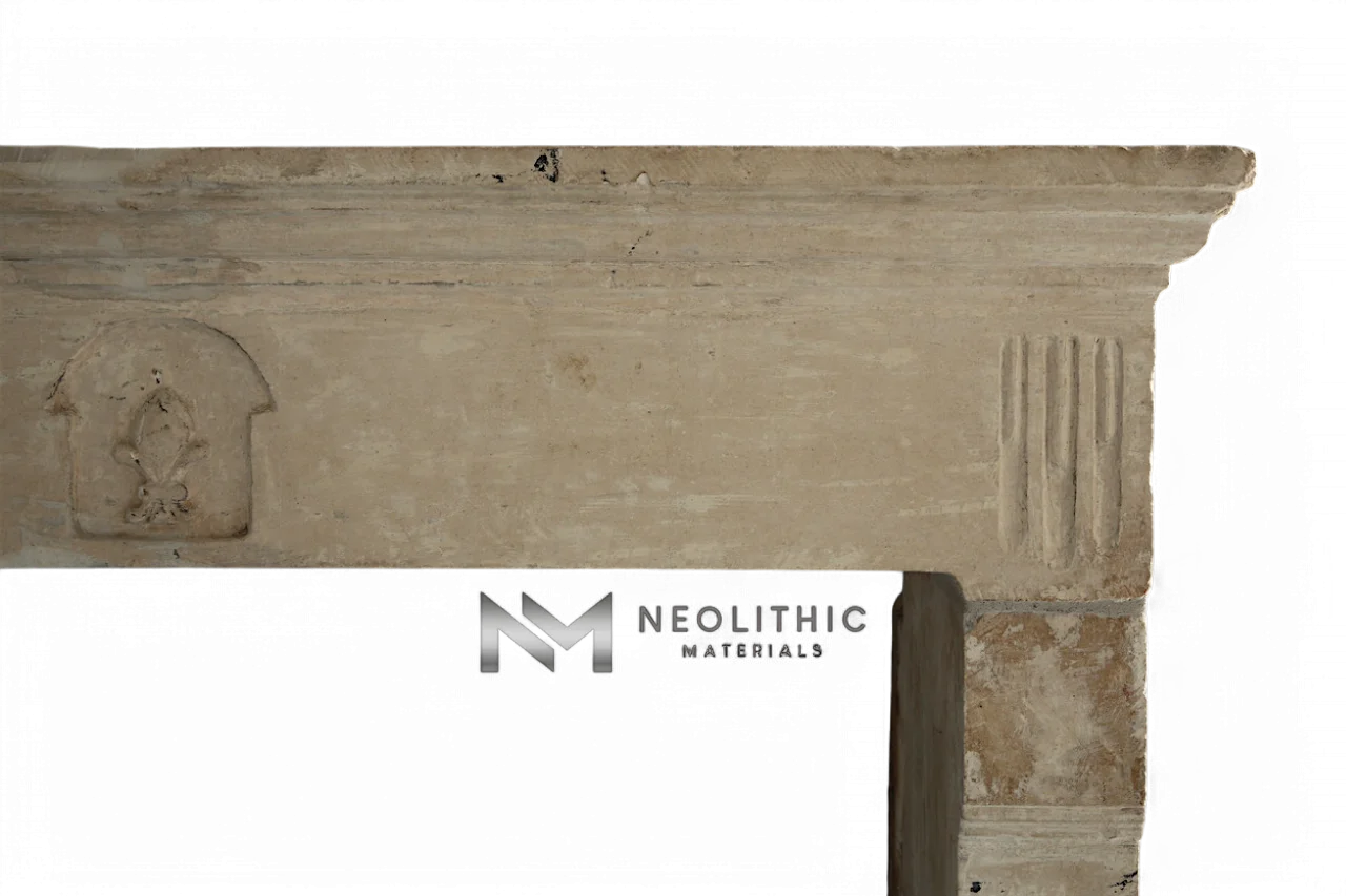 Mediterranean Limestone Fireplace Mantel - Image 3